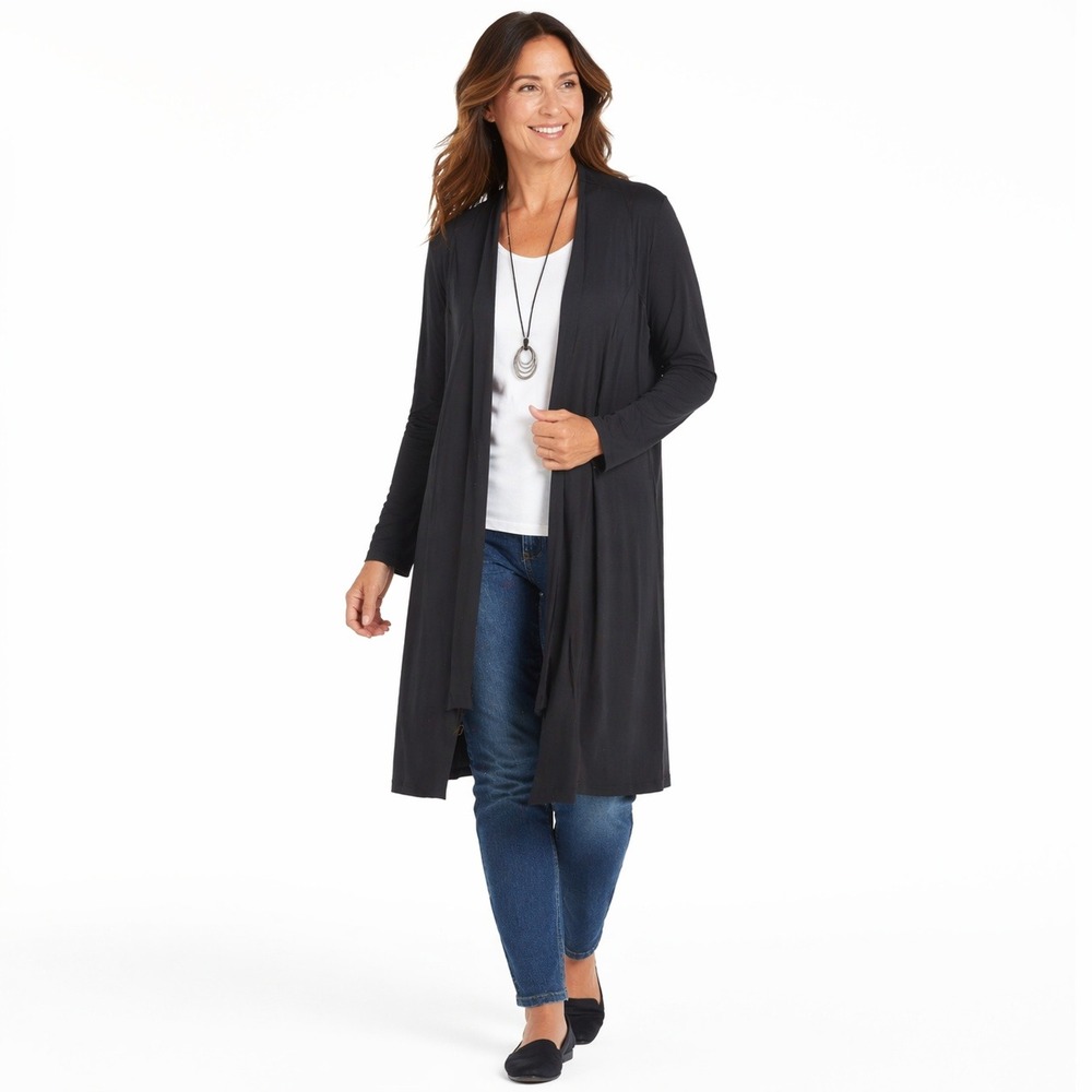Wearever Black Cardigan Small Longline Open Front Travel Capsule Knit